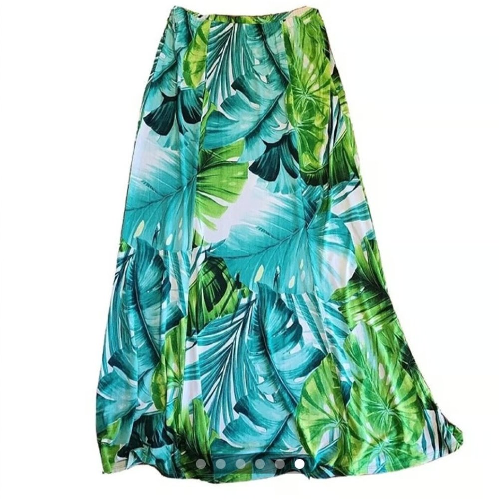 Susan Graver Palm Leaf Pull On Maxi Skirt Size XL